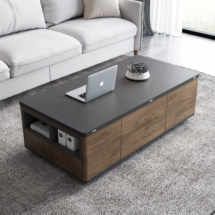 Hidden Seats Retractable Wooden Elegant Coffee Table